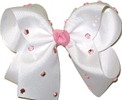 Large White with Pink Jewels Jeweled Bow