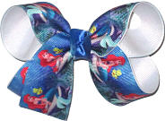 Medium Ariel and Flounder over White Double Layer Overlay Bow
