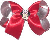 Medium Red Satin over Silver Lame' with Minnie Mouse Miniature Double Layer Overlay Bow