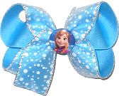 Medium Frozen Anna Miniature on Snow-like White Flocked Dot Chiffon over Mystic Blue Double Layer Overlay Bow