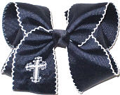 Large Fancy White Cross Monogram on Navy with White Moonstitch