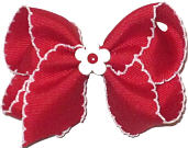 Toddler Red and White Moonstitch with Matching Daisy Miniature  Bow