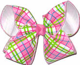 Pink Green White over White Large Double Layer Bow