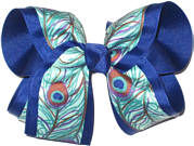 Peacock Print over Century Blue Large Double Layer Bow