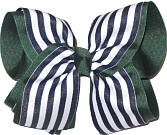 Navy and White Stripe Over Evergreen MEGA Extra Large Double Layer Bow