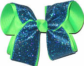 Aegean Blue Scale over Neon Green Large Double Layer Bow