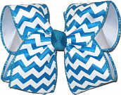 Turquoise and White over White Large Double Layer Bow
