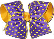 Purple with Yellow Gold Dots over Yellow Gold Large Double Layer Bow