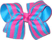 Shocking Pink and Turquoise Large Double Layer Bow