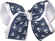 denim with White Anchors over White MEGA Extra Large Double Layer Bow