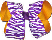 Purple and White Tiger Stripe over Yellow Gold Large Double Layer Bow