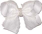 White Lace over White Grosgrain with Pearl Band Center Medium Double Layer Bow