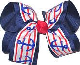 Red White and Blue Anchor over Navy Large Double Layer Bow