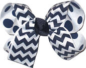 Navy and White with Navy and White Dots Medium Double Layer Bow