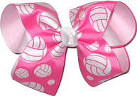 Volleyball on Hot Pink over White Large Double Layer Bow
