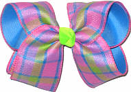 Pink Green Blue over Capri Large Double Layer Bow