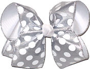 Silver with White Dots over White Large Double Layer Bow
