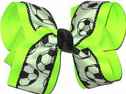 Neon Lime Soccer Large Double Layer Bow