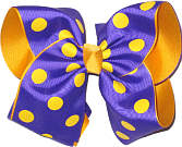 Purple with Yellow Gold Dots over Yellow Gold Grosgrain MEGA Extra Large Double Layer Bow