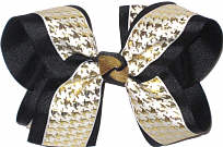 Mettalic Gold Houndstooth on White over Black Large Double Layer Bow