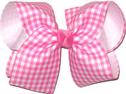 Pink and White over White Large Double Layer Bow