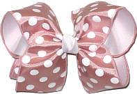Mauve with White Dots over White Grosgrain MEGA Extra Large Double Layer Bow