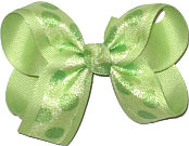 Lime Juice CHiffon Dots over Lime Juice Grosgrain Medium Double Layer Bow