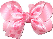 Pink Chiffon Dots over Light Pink Grosgrain Medium Double Layer Bow