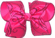 Chiffon with Shocking Pink Glitter Swirls over Shocking Pink Large Double Layer Bow