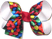 M&M Candy Print over White Medium Double Layer Bow