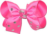 Medium Hot Pink with Silver Dots over Hot Pink Double Layer Overlay Bow