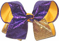 Large Purple and Gold Glitter over Yellow Gold Double Layer Overlay Bow