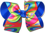 Large Multicolor over Electric Blue Double Layer Overlay Bow