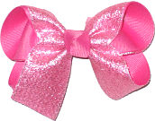 Medium Silver Glitter Chiffon over Hot Pink Double Layer Overlay Bow