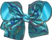 Large Glitter Swirl Lame over Mystic Blue Double Layer Overlay Bow
