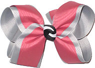 Large Dusty Rose over Millenium Gray with Black and White Knot Double Layer Overlay Bow