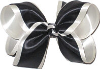 Large Black Satin over Light Ivory Satin with Black and White Knot Double Layer Overlay Bow