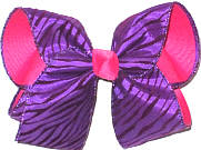 Large Black and Purple Tiger Stripes over Shocking Pink Double Layer Overlay Bow