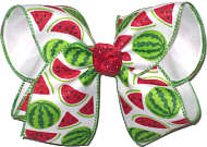 MEGA Watermelons and Slices over White Double Layer Overlay Bow
