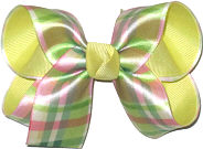 Medium Pastel Plaid over Baby Maize Double Layer Overlay Bow