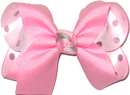 Medium Pink over White Satin with Silver Dots Double Layer Overlay Bow