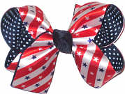 Medium Stars and Stripes Satin over Navy with Light Blue Pin Dots Double Layer Overlay Bow