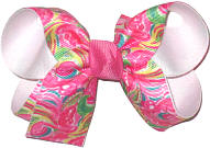 Medium Lilly Pultizer Flamingos over White Double Layer Overlay Bow