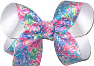 Medium Lilly Pulitzer Flowers over White Double Layer Overlay Bow