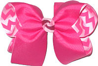 Large Shocking Pink over Shocking Pink and White Chevron Stripes Double Layer Overlay Bow