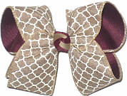 Large Khaki and White Quatrafoil over Burgundy Double Layer Overlay Bow