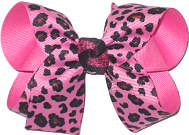 Medium Jaguar Spots on Hot Pink over Hot Pink Double Layer Overlay Bow