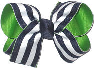 Medium Navy and White Stripes over Emerald Double Layer Overlay Bow