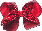 Large Red Metallic Ribbon over Red Double Layer Overlay Bow
