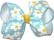 Large Daisies on Light Aqua over White Double Layer Overlay Bow